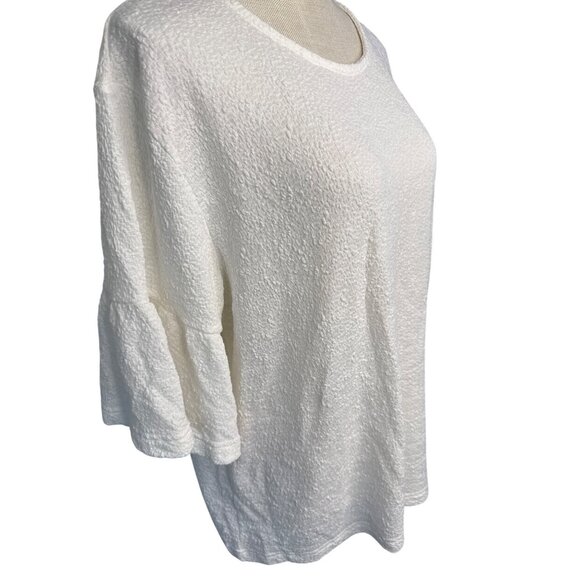 Womens White Textured Knit Top With 3/4 Bell Sleeves XL - Picture 3 of 7